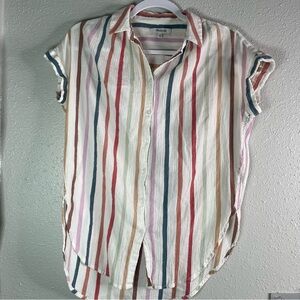 Madewell Red and Blue Button Down Shirt with Notched Collar and Relaxed Fit